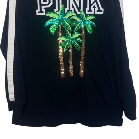 Victorias Secret Pink Long Sleeve Shirt Sequin Palm Trees Medium Black - Picture 4 of 8